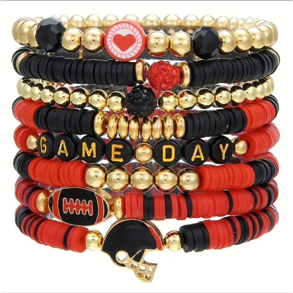 Black Red & Gold Football Charm Bracelets